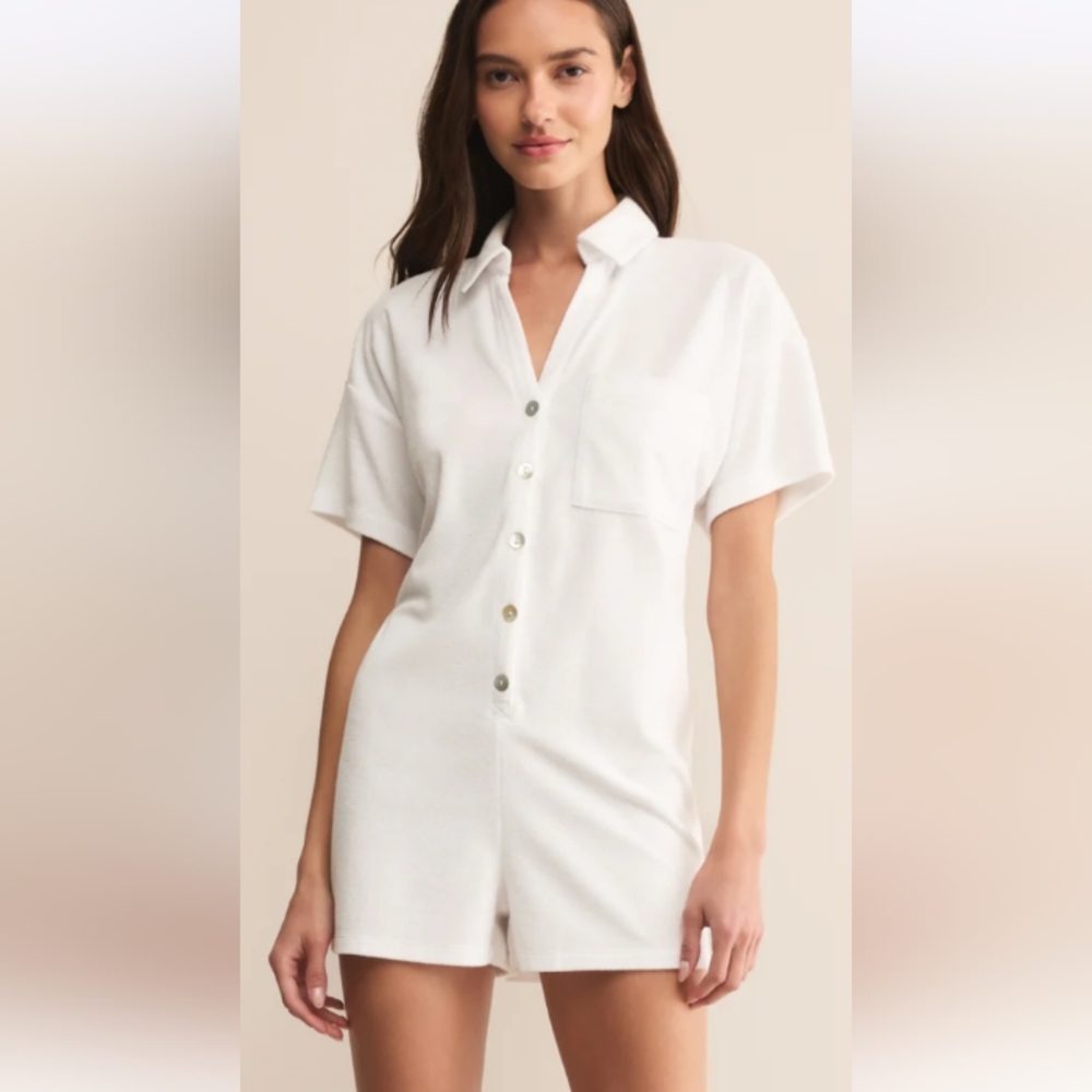 Z Supply Coyote Terry Romper in Sandstone size Large